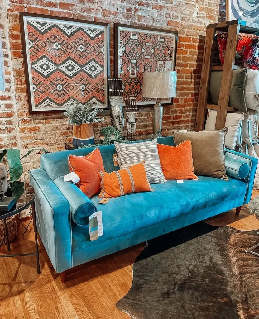 Earthy Tones with a Blue Centerpiece