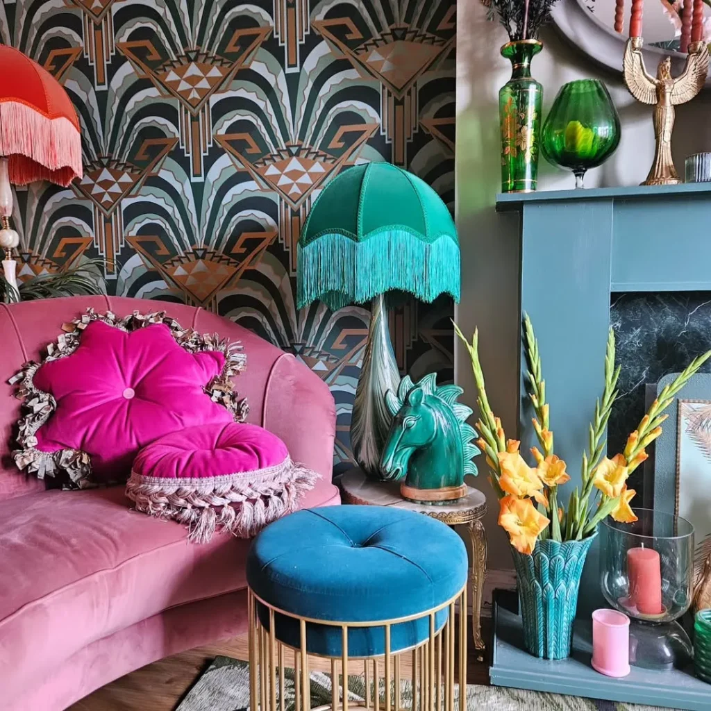 Fuchsia Couch with Jewel Tones