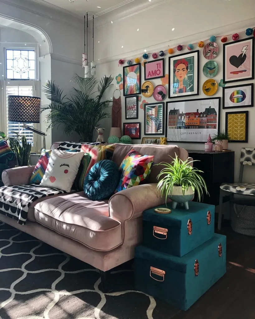 Millennial Pink Couch in a Bohemian Paradise