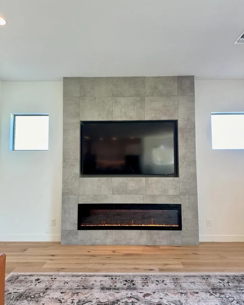 Wide Fireplace Under a Large TV